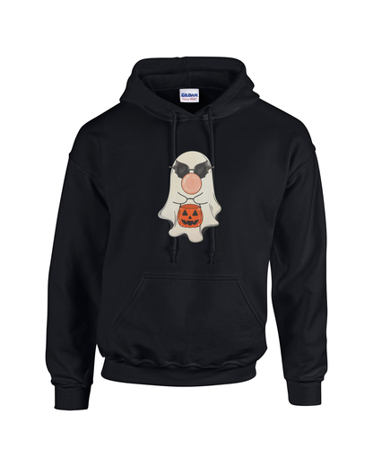 Cool Ghost with Bat Shades and Candy Bucket Unisex Heavy Blend Hooded Sweatshirt