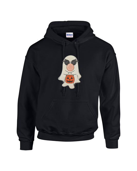 Cool Ghost with Bat Shades and Candy Bucket Unisex Heavy Blend Hooded Sweatshirt