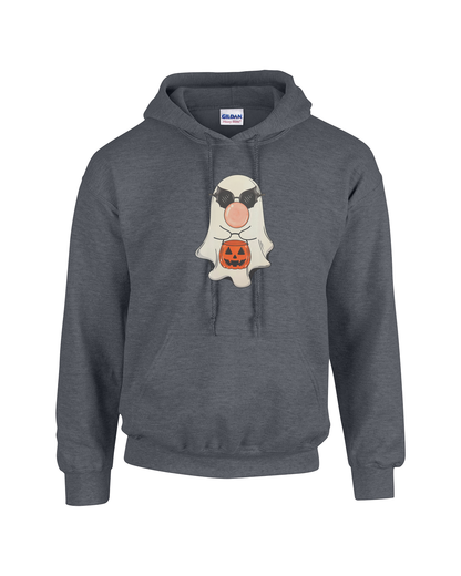 Cool Ghost with Bat Shades and Candy Bucket Unisex Heavy Blend Hooded Sweatshirt