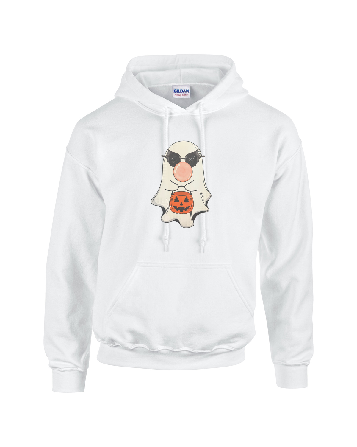 Cool Ghost with Bat Shades and Candy Bucket Unisex Heavy Blend Hooded Sweatshirt