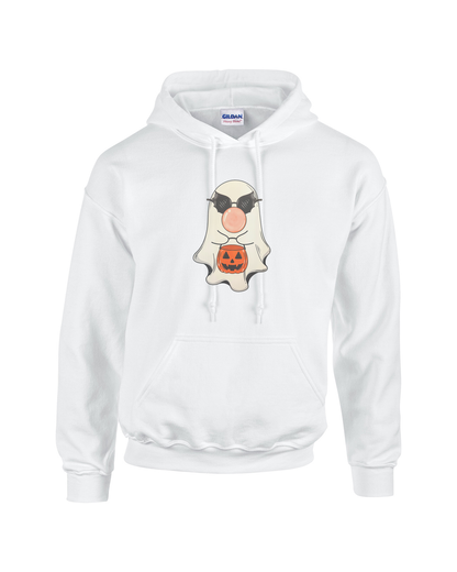 Cool Ghost with Bat Shades and Candy Bucket Unisex Heavy Blend Hooded Sweatshirt