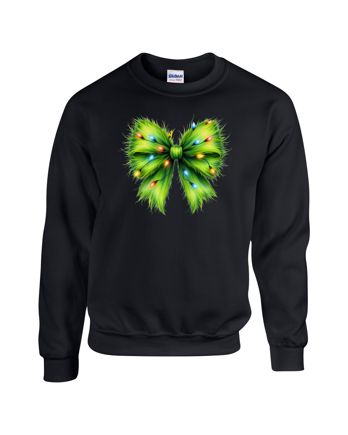 Whimsical Grinchmas Bow with Christmas Lights Unisex Heavy Blend Crewneck Sweatshirt