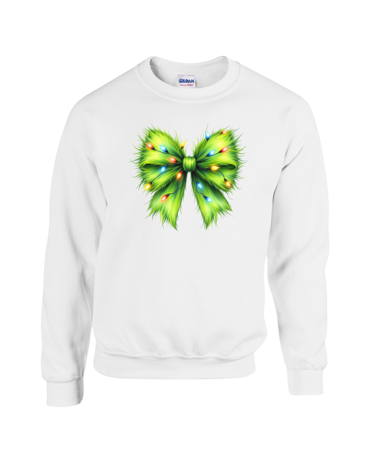 Whimsical Grinchmas Bow with Christmas Lights Unisex Heavy Blend Crewneck Sweatshirt