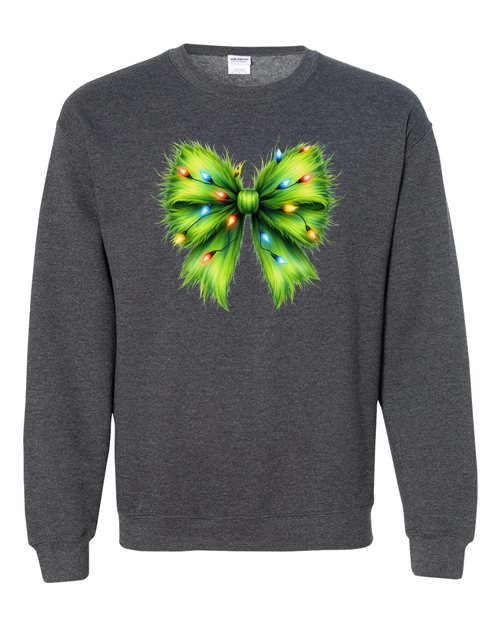 Whimsical Grinchmas Bow with Christmas Lights Unisex Heavy Blend Crewneck Sweatshirt