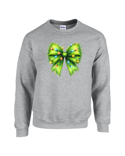 Whimsical Grinchmas Bow with Christmas Lights Unisex Heavy Blend Crewneck Sweatshirt