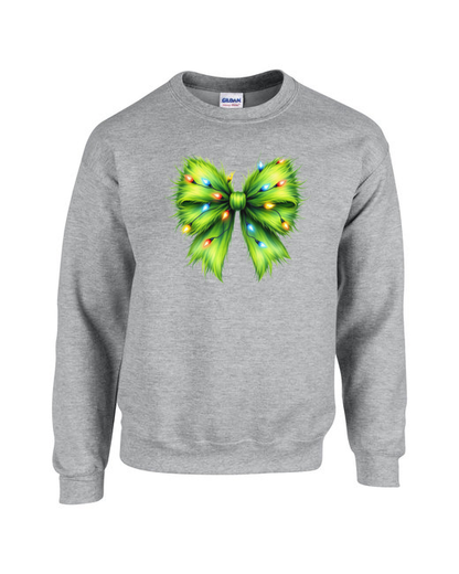 Whimsical Grinchmas Bow with Christmas Lights Unisex Heavy Blend Crewneck Sweatshirt