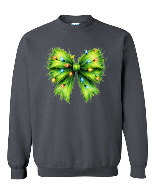 Whimsical Grinchmas Bow with Christmas Lights Unisex Heavy Blend Crewneck Sweatshirt