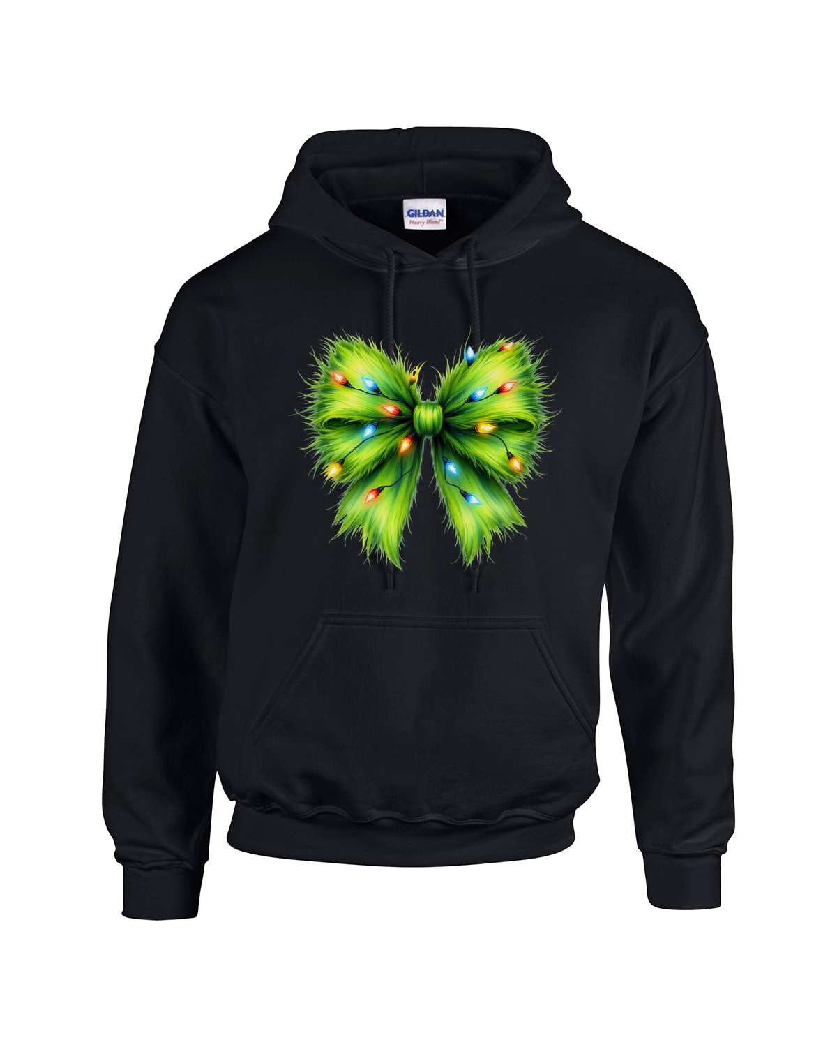 Whimsical Grinchmas Bow with Christmas Lights Unisex Heavy Blend Hooded Sweatshirt