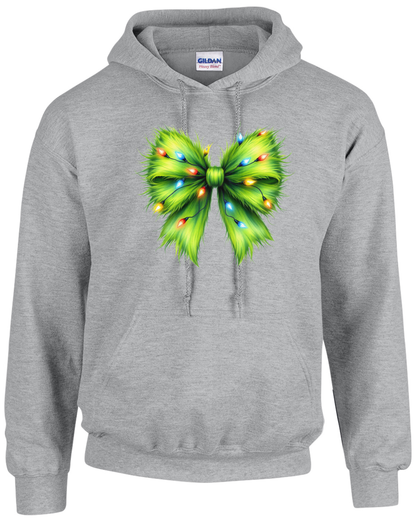 Whimsical Grinchmas Bow with Christmas Lights Unisex Heavy Blend Hooded Sweatshirt