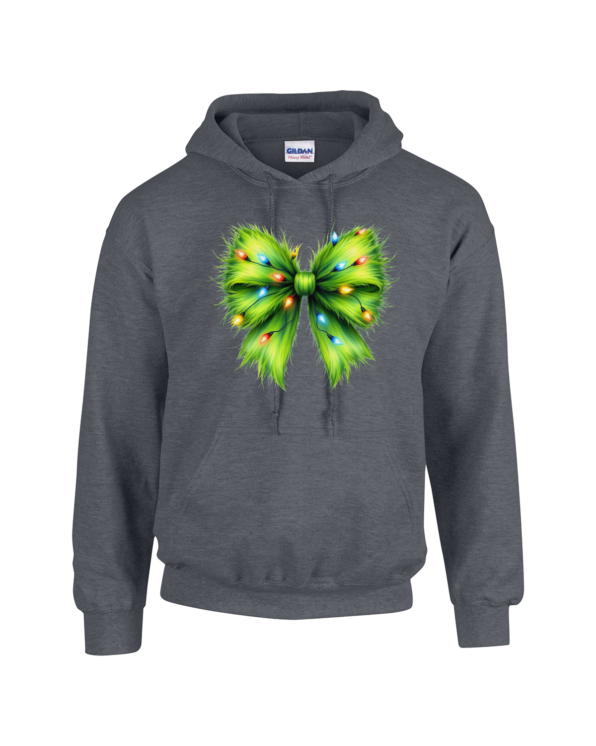 Whimsical Grinchmas Bow with Christmas Lights Unisex Heavy Blend Hooded Sweatshirt