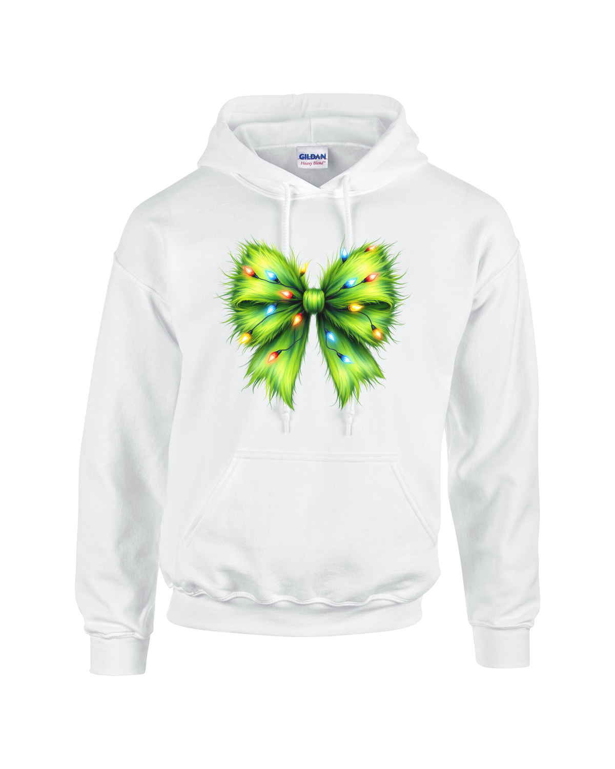 Whimsical Grinchmas Bow with Christmas Lights Unisex Heavy Blend Hooded Sweatshirt
