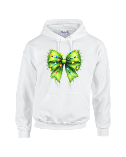 Whimsical Grinchmas Bow with Christmas Lights Unisex Heavy Blend Hooded Sweatshirt