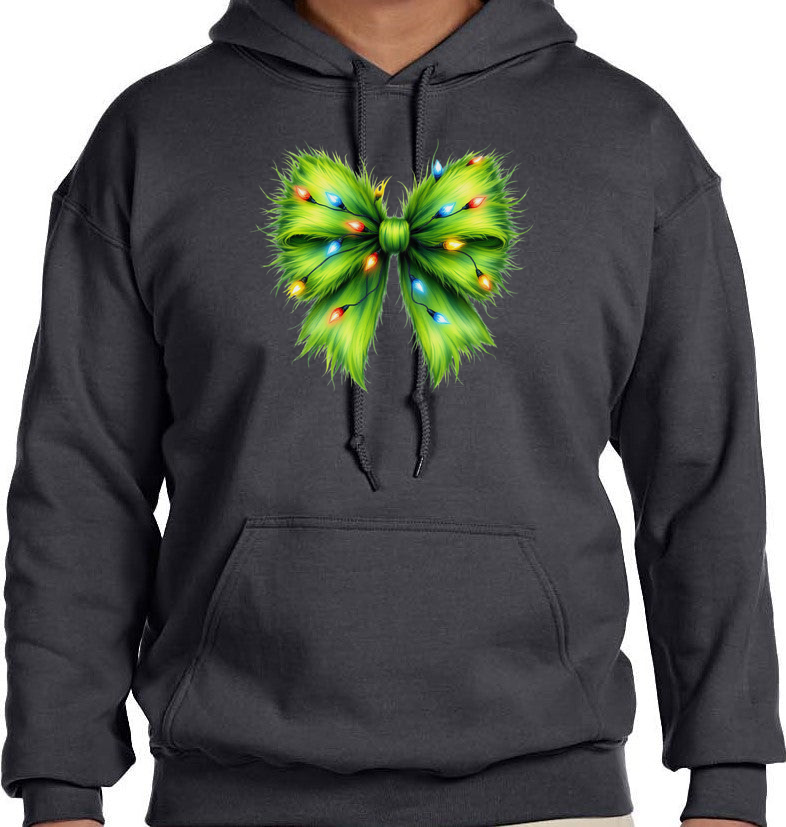 Whimsical Grinchmas Bow with Christmas Lights Unisex Heavy Blend Hooded Sweatshirt