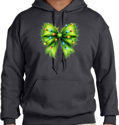 Whimsical Grinchmas Bow with Christmas Lights Unisex Heavy Blend Hooded Sweatshirt