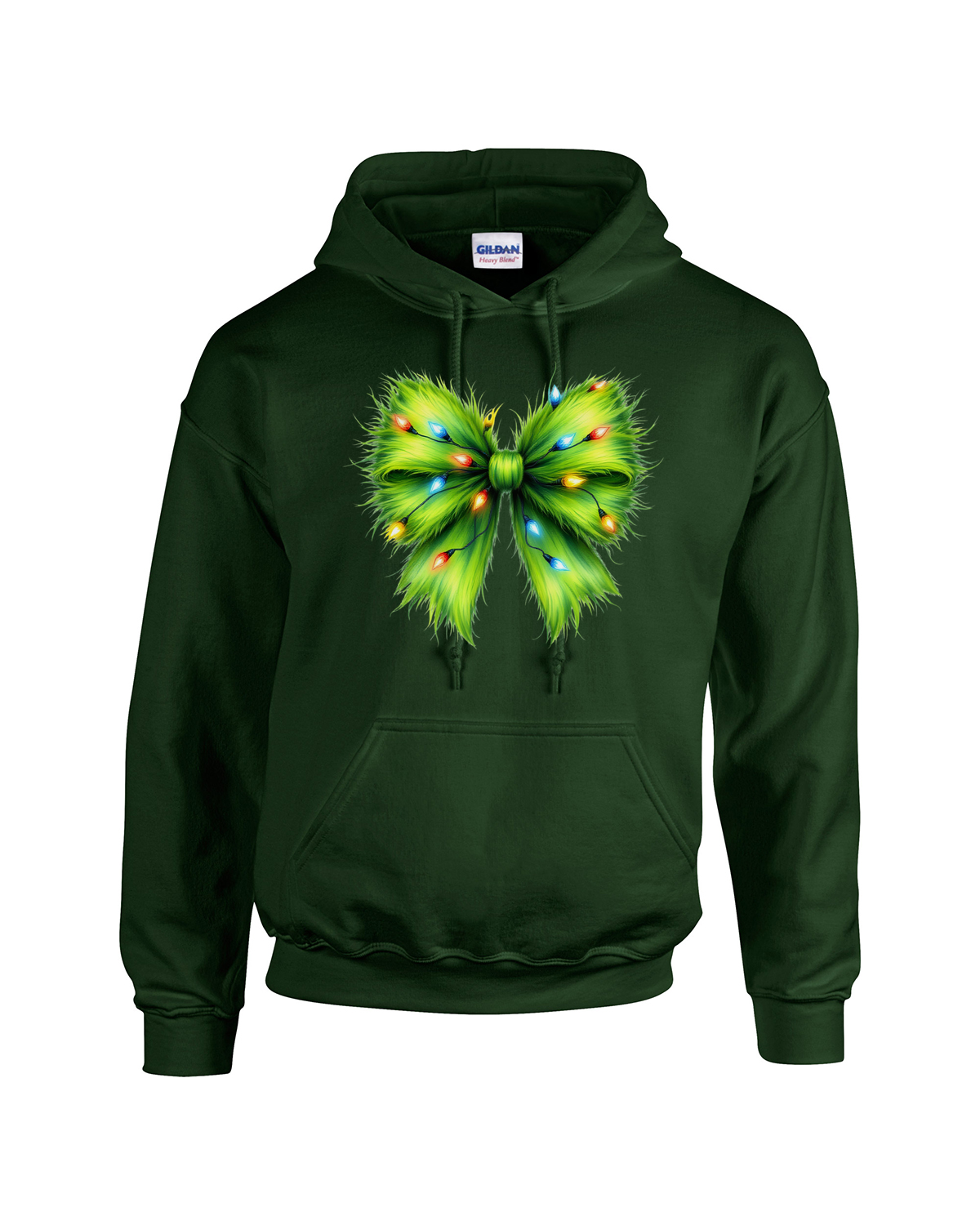 Whimsical Grinchmas Bow with Christmas Lights Unisex Heavy Blend Hooded Sweatshirt