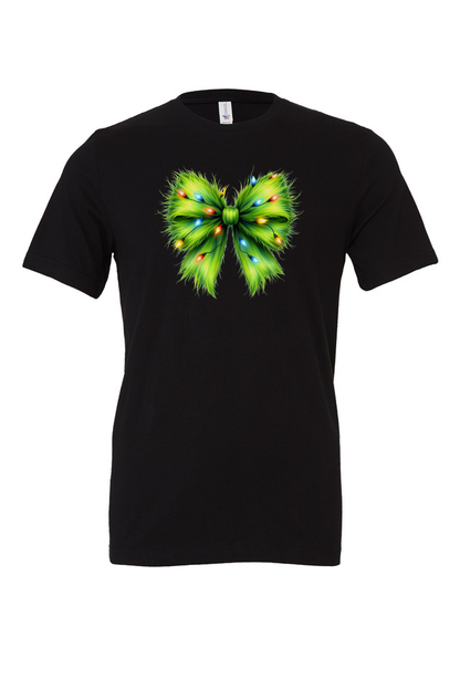 Whimsical Grinchmas Bow with Christmas Lights Premium BellaCanvas T-Shirt