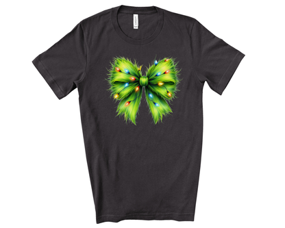 Whimsical Grinchmas Bow with Christmas Lights Premium BellaCanvas T-Shirt
