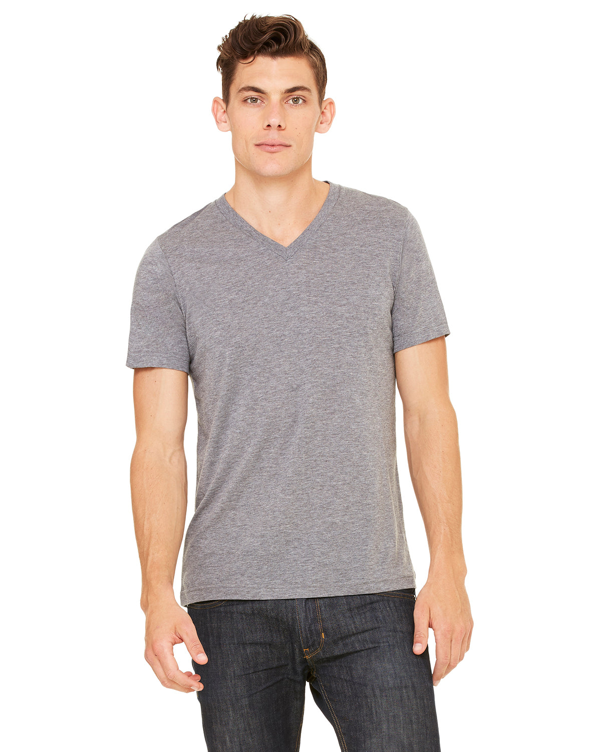 Camiseta unisex de manga corta y cuello en V de triblend del equipo O