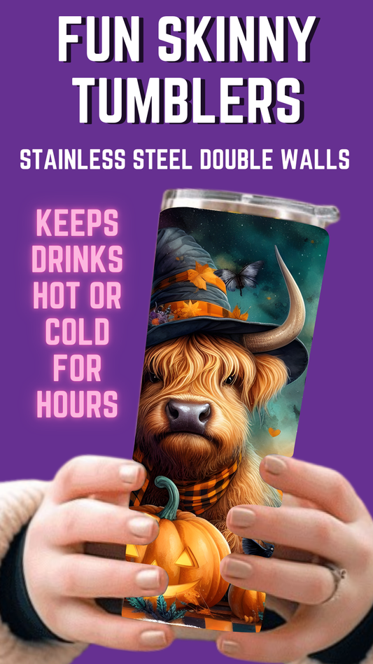 Vaca de las Tierras Altas de Halloween 4 Vaso Delgado a Todo Color de 20 oz