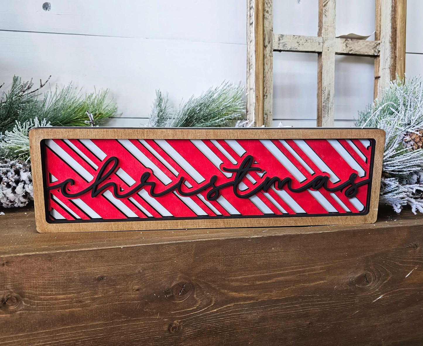 Kit de letrero navideño de capas gruesas con forma de bastón de caramelo para estante