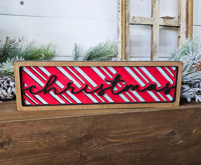 Kit de letrero navideño de capas gruesas con forma de bastón de caramelo para estante
