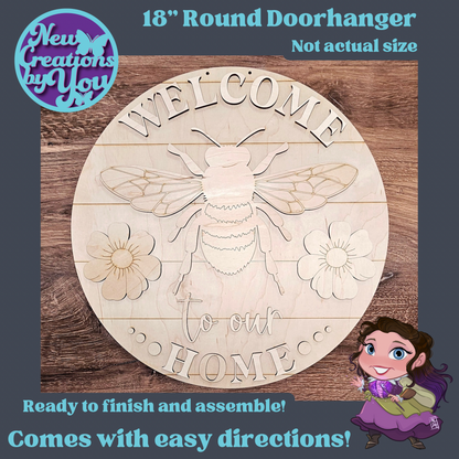 Welcome Bees & Blooms 18” Round Doorhanger sign kit