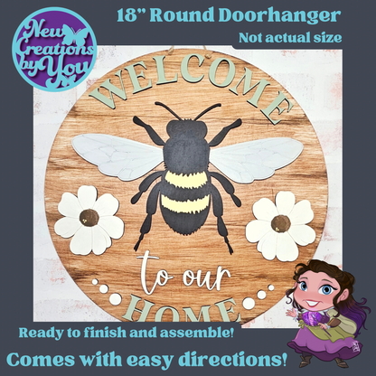 Welcome Bees & Blooms 18” Round Doorhanger sign kit