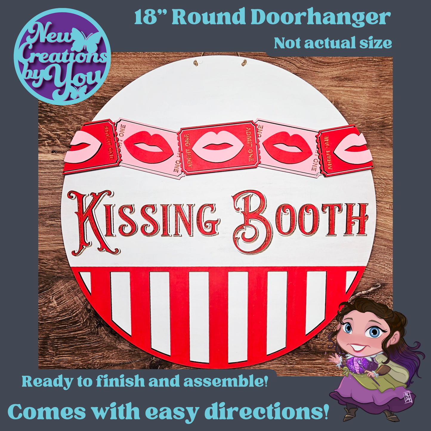 Letrero redondo de Kissing Booth: letreros decorativos para el hogar listos para pintar