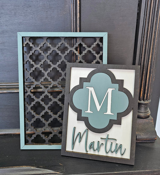 Family Name Quatrefoil Duo Sign - Finished or Ready to Paint