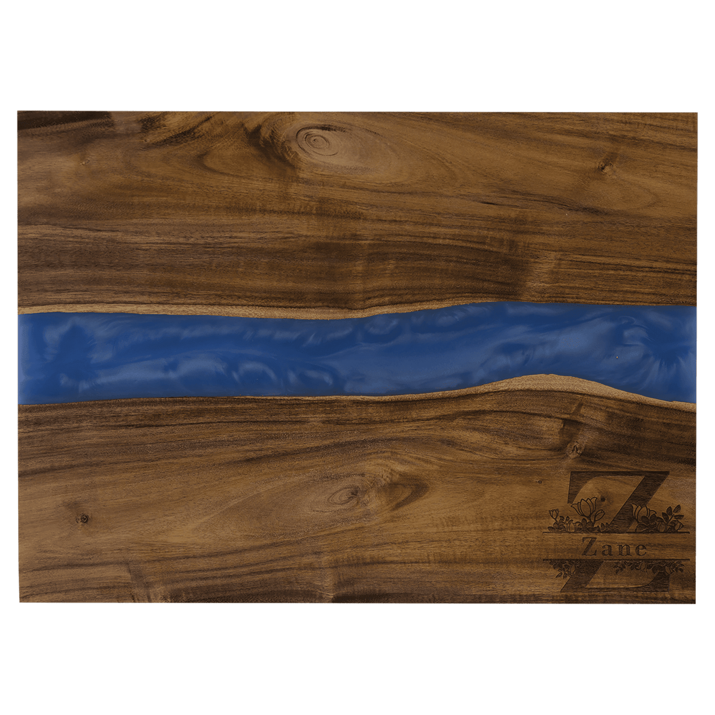 Acacia Serving Board with Blue Pearl Resin — Personalized