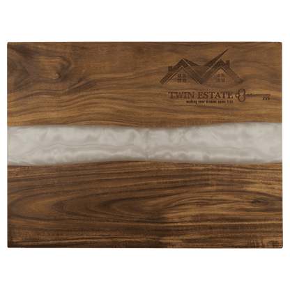 Acacia Serving Board with White Pearl Resin — Personalized