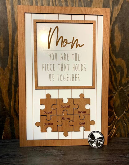 Letrero grande de rompecabezas del Día de la Madre (40,6 x 26,7 cm), personalizado y listo para usar.