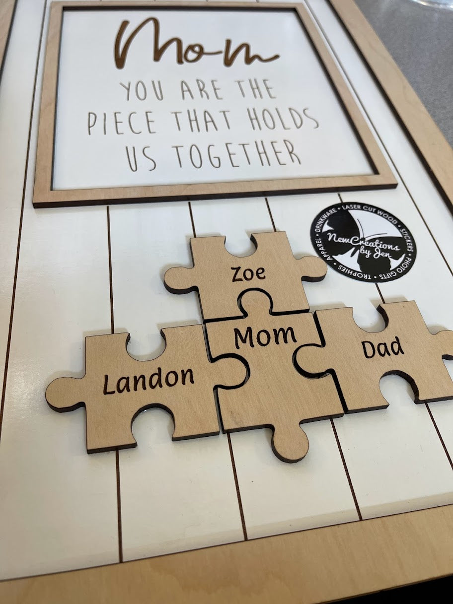 Letrero grande de rompecabezas del Día de la Madre (40,6 x 26,7 cm), personalizado y listo para usar.