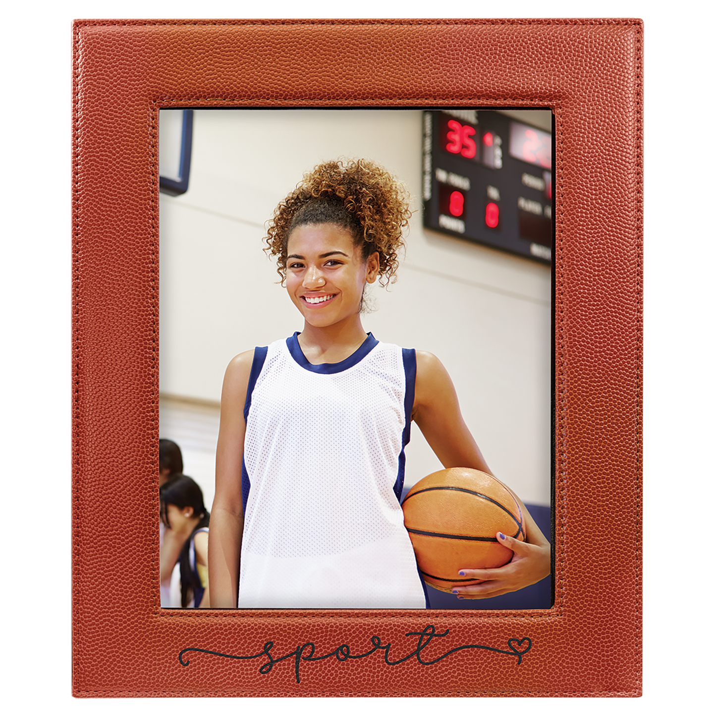 Basketball Leatherette Engraved Photo Frame – Personalized Sports Frame