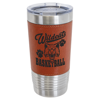 Personalized 20 oz Leatherette Sports Tumbler – Engraved Basketball, Football, Baseball, Softball, Volleyball & Soccer