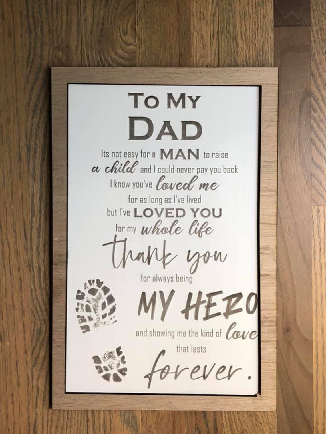 Letrero "Mi papá, mi héroe", grande, 23 x 35 cm (terminado)