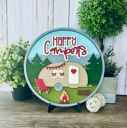 Happy Campers Round Layers Sign Kit - Ready to Paint
