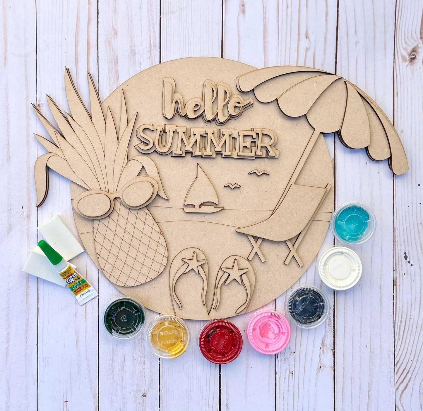 Hello Summer Beach Round Layers Sign Kit - Ready to Paint