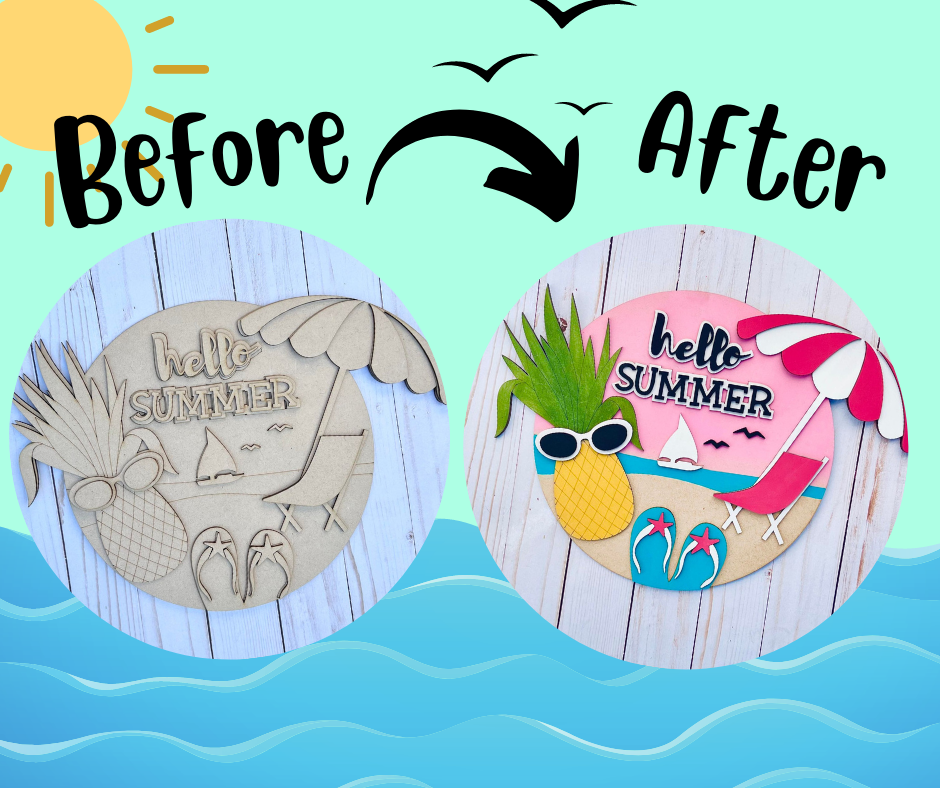 Hello Summer Beach Round Layers Sign Kit - Ready to Paint