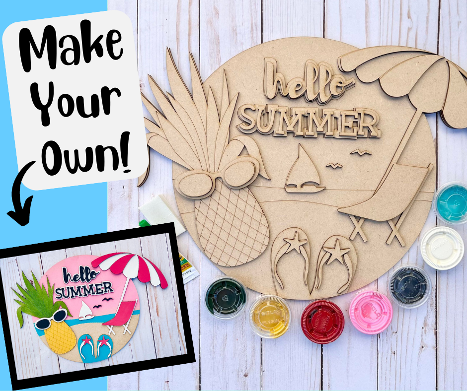 Hello Summer Beach Round Layers Sign Kit - Ready to Paint