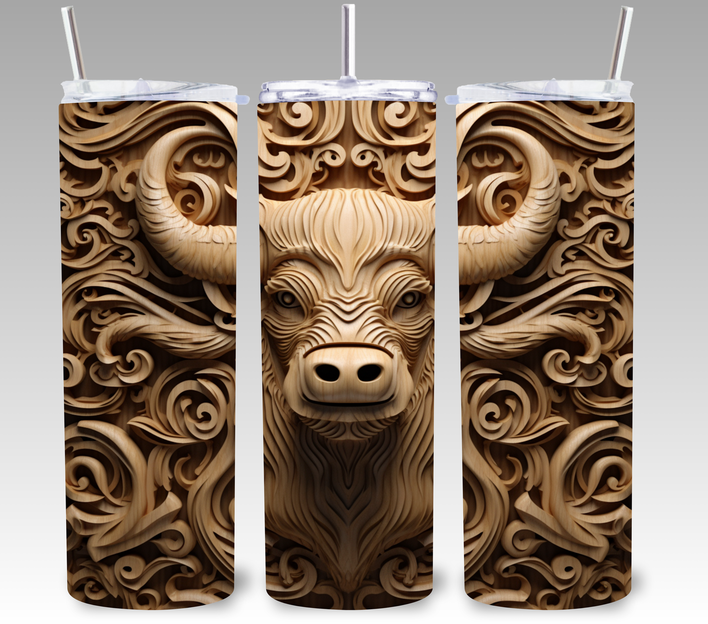 Vaso delgado de 20 oz con diseño de vaca de las Tierras Altas en 3D a todo color