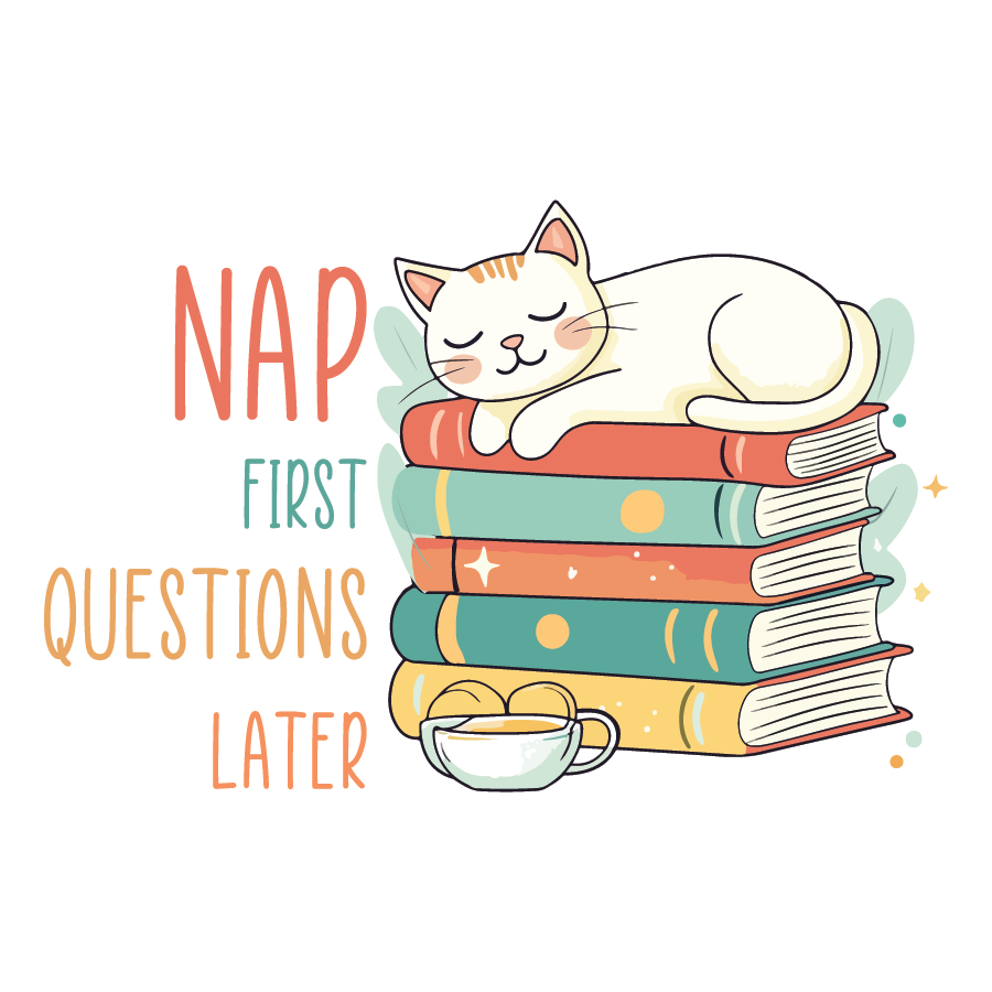 Nap First Questions Later Cat Napping on Books Sticker
