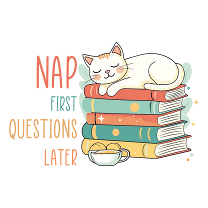 Nap First Questions Later Cat Napping on Books Sticker