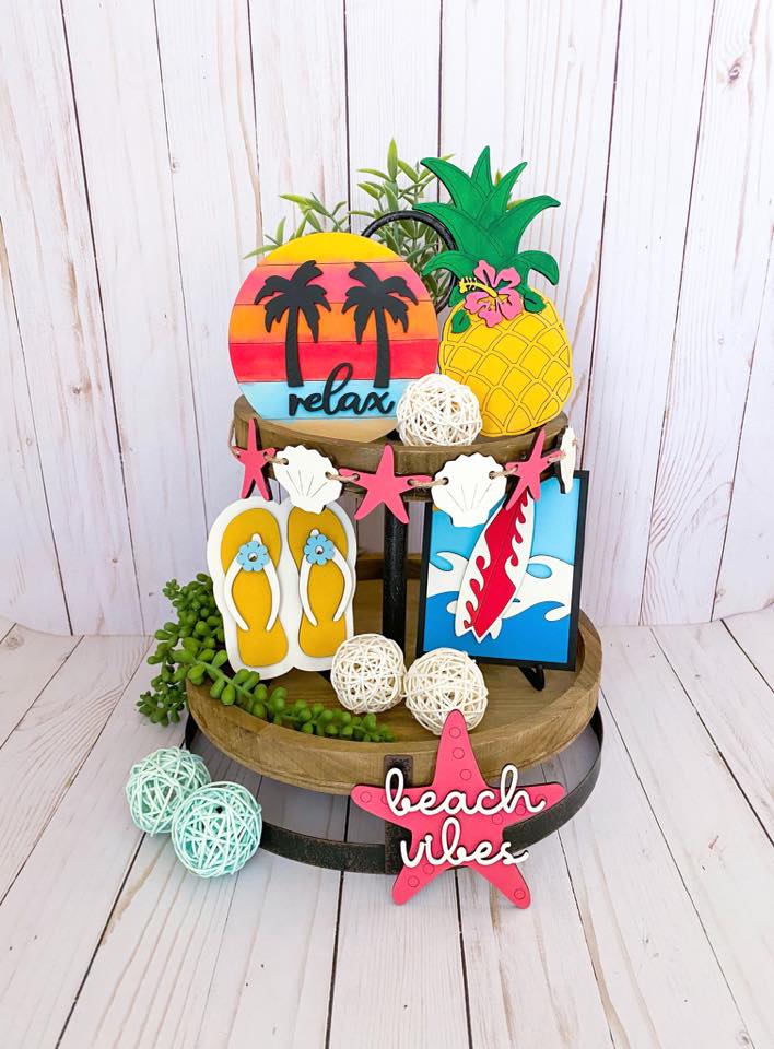 Pineapples and Flip Flops at the Beach Tiered Tray Bundle