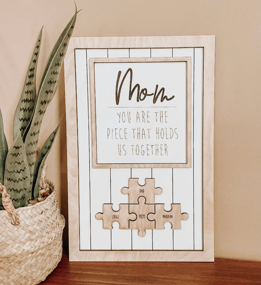 Letrero grande de rompecabezas del Día de la Madre (40,6 x 26,7 cm), personalizado y listo para usar.