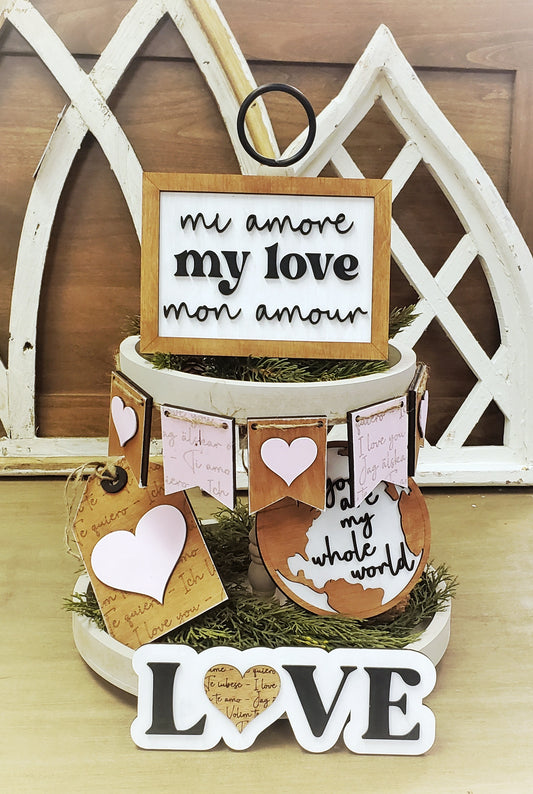 Decoración de San Valentín con el lenguaje del amor: ideal para bandejas escalonadas, kit listo para pintar