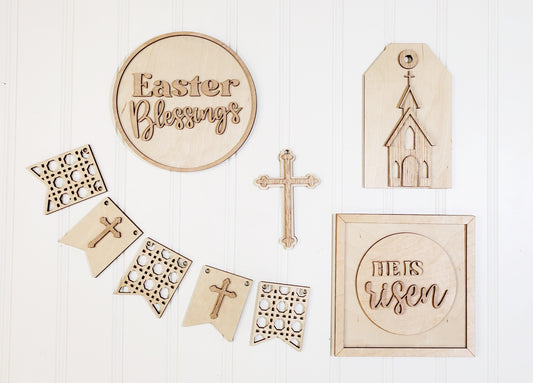 Kit "Bendiciones de Pascua: Él ha Resucitado" - Ideal para bandejas escalonadas - Kit listo para pintar