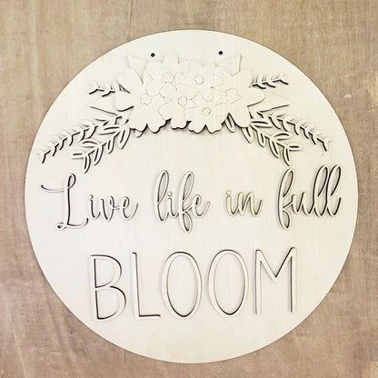 Kit de colgador de puerta "Vive la vida en plena floración" - Redondo - Varios tamaños