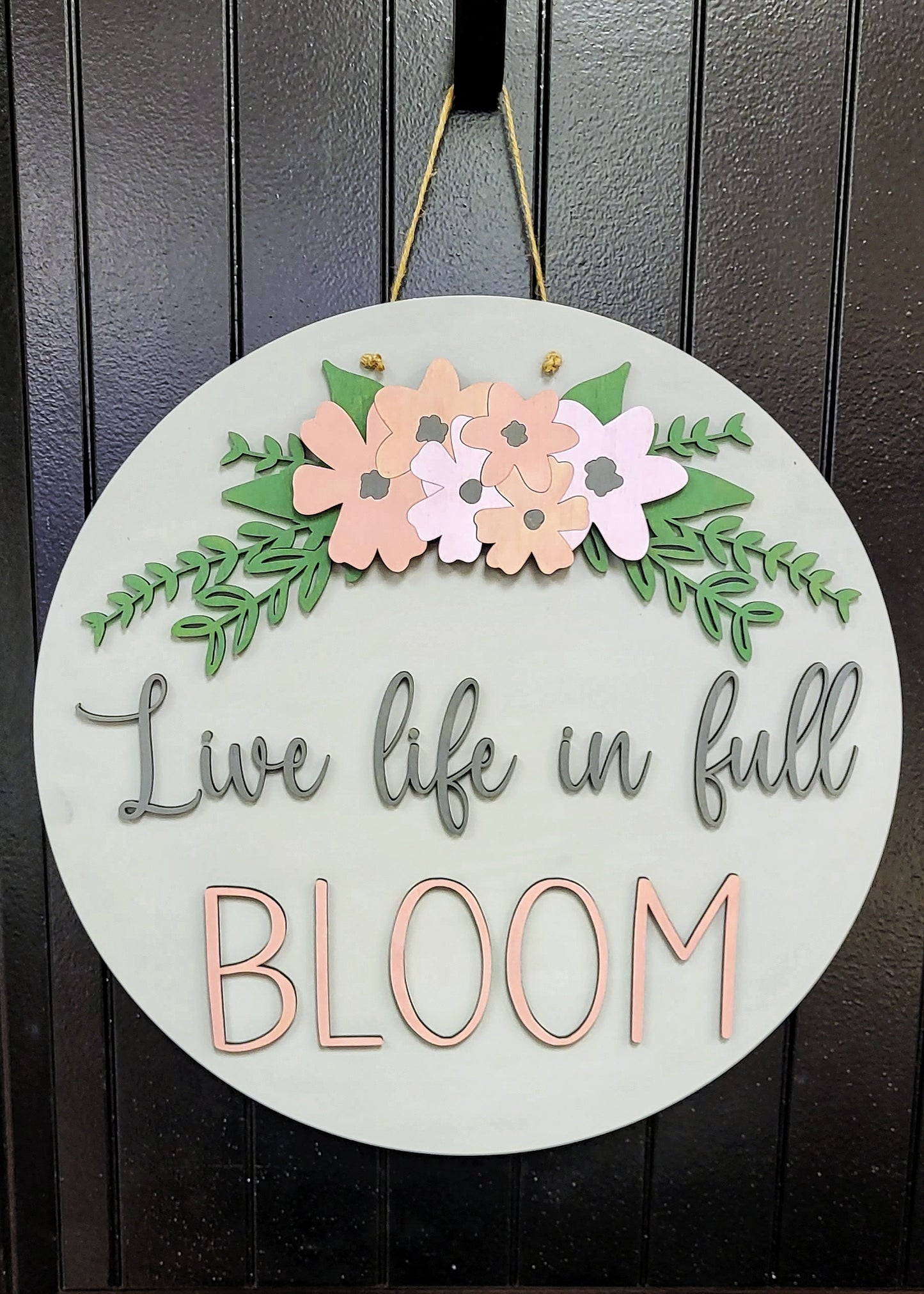Kit de colgador de puerta "Vive la vida en plena floración" - Redondo - Varios tamaños