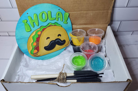 ¡Hola! Kit de pintura Taco pequeño para hacer tú mismo: ¡Fiesta en una caja!